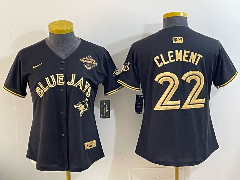 Women Toronto Blue Jays #22 Clement Black Gold 5th Throwback 2026 Nike MLB Jersey style 01
